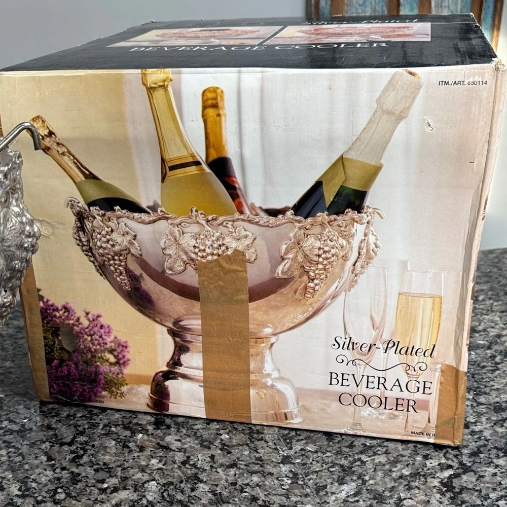 Silver-Plated Grape Motif Beverage Cooler